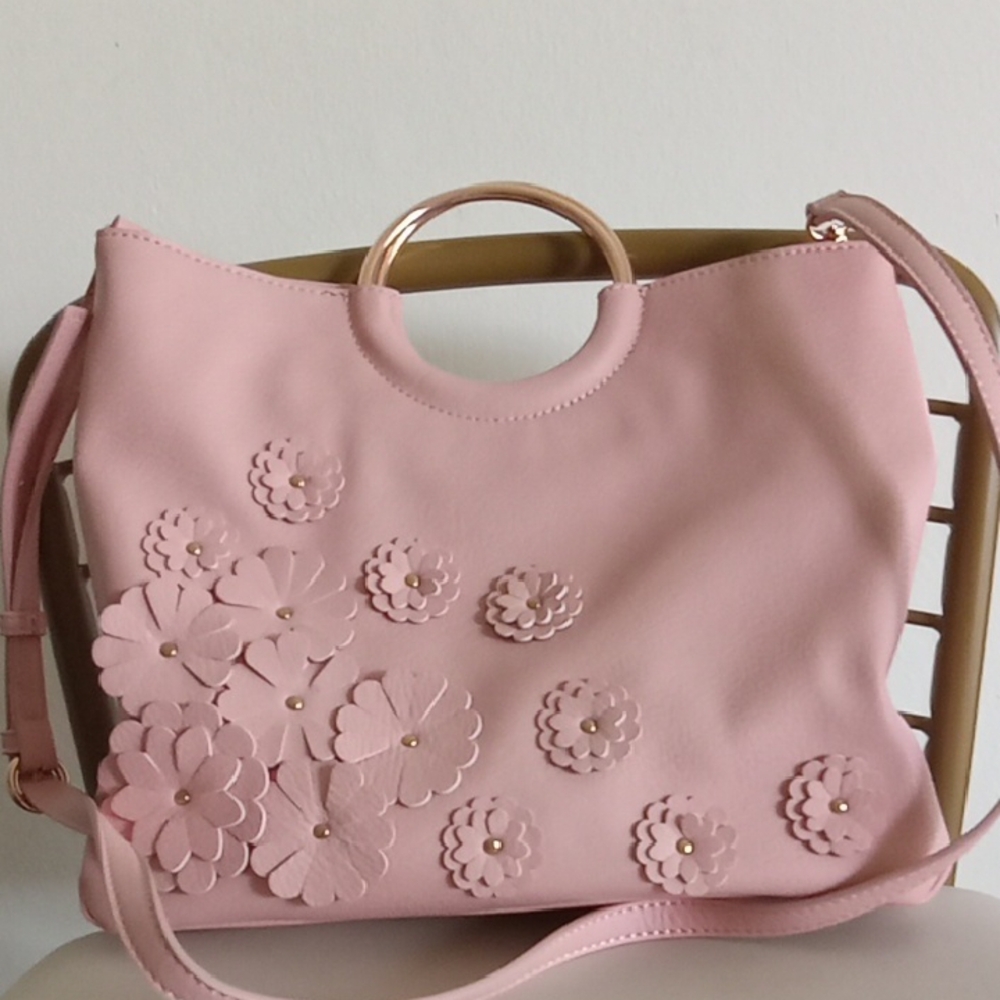 LC Lauren Conrad Pink Floral Shoulder Bag with Embellishments